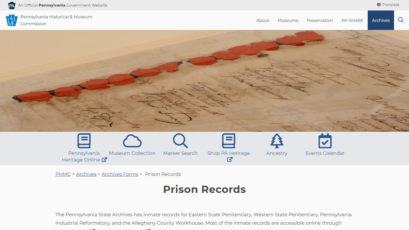 Prison Records - Pennsylvania Historical & Museum Commission